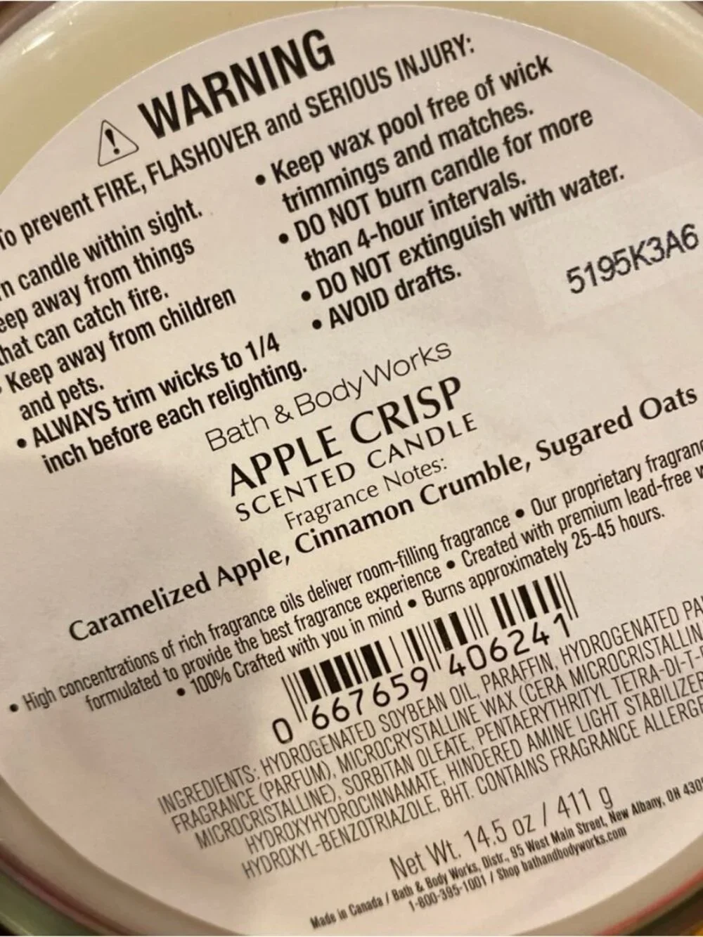 Bath & Body Works “Apple Crisp” New 3 Wick Candle